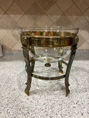 Vintage decorative glass bowl with a brass stand Centerpiece Fruit Bowl
